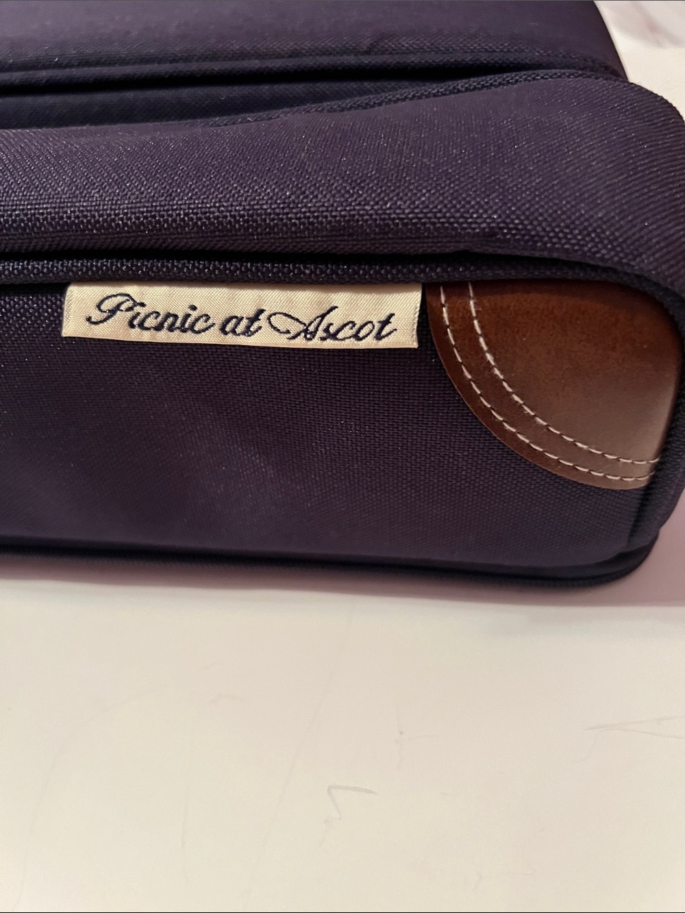 Picnic At Ascot Navy Canvas Travel Bag With Leather Trim Wine For Picnic/Concert